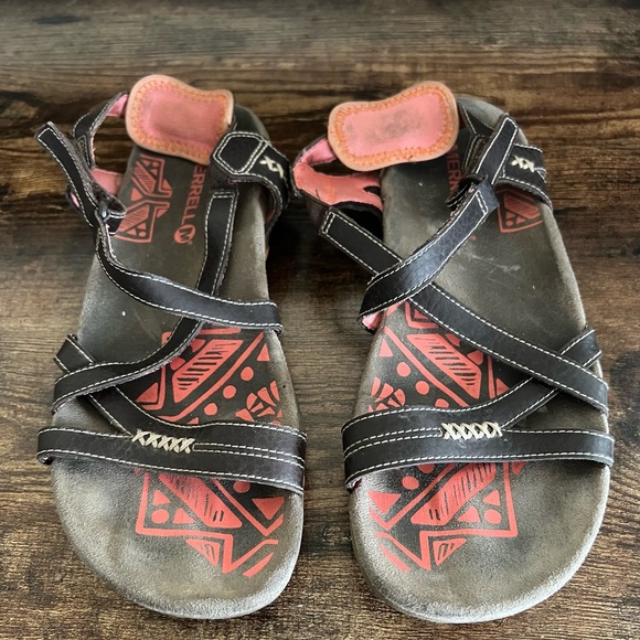 Merrell Sandspur Cocoa Coral Leather Air Cushioned Hiking‎ sandals Women's 6 - Picture 1 of 11